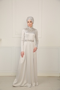 Vestido de novia musulmán de manga larga, largo, cuello alto, modesto - Product Image 2