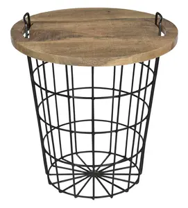 Rustic styled vintage industrial coffee table cum cloth basket with handles