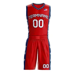 Rode Kleur Custom Athletic Basketball Jerseys Shirt Mannen Jeugd Gepersonaliseerde Team Basketbal Uniformen