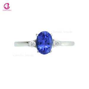 Joyería de Plata de Ley 925, Diamante Blanco Natural y 7X5MM, anillo de compromiso de piedras preciosas de tanzanita de corte ovalado, regalo de piedra natal de diciembre - Product Image 1