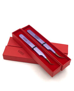 แหนบต่อขนตาสแตนเลสแบบมืออาชีพ45องศาเคลือบผงสีม่วงแวววาวเครื่องมือความงามปลายโค้งสีโรสโกลด์ - Product Image 3