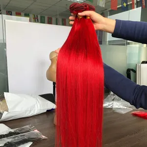 2020 migliori prodotti per capelli con chiusura, trama di capelli umani vergini colorati non trattati all'ingrosso capelli brasiliani rossi tre fasci