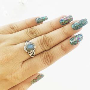 Bague de fiançailles et de mariage en argent sterling 925 pour femmes, bijoux fins en vrac, pierre précieuse labradorite, sertissage en cabochon, bleu tendance - Product Image 5