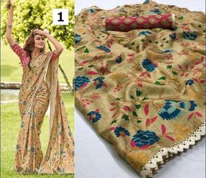 Mousseline de soie Sana soie Multi coloré fleur imprimé Saree avec chemisier non cousu pièce prix le plus bas par Ethnic Garment Apparelgarment - Product Image 3