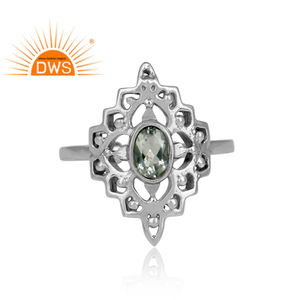 Belle pierre précieuse d'améthyste verte en argent sterling Style Boho bague ethnique en gros bijoux oxydés Collection classique - Product Image 2