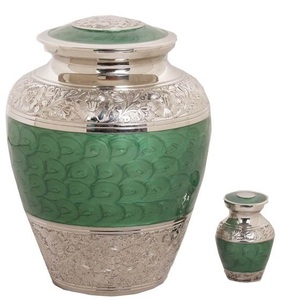 Urne funéraire en métal bleu avec finition en étain, pour cendres humaines, style américain/européen - Product Image 4