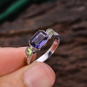 2.4กรัม iolite และ Peridot ธรรมชาติสดใสตัดอัญมณีศาสนาศาสนาศาสนาแหวนนิ้วมือดีไซน์เรียบง่ายล่าสุด - Product Image 3