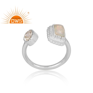 Ópalo etíope y Gema de cuarzo redonda, anillo abierto de plata fina 925, joyería al por mayor - Product Image 2