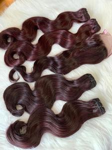 Extensions de tissage de cheveux Remy alignés sur les cuticules bordeaux Cheveux humains vierges vietnamiens de style vague droite soyeuse 100g - Product Image 3