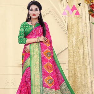 Coton Banarasi doux soie Saree multicolore avec chemisier non cousu pièce nouveau Desirer prix le plus bas pour femme indienne Alphanumero - Product Image 1