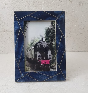 Cadre photo en bois bleu royal fait à la main incrustation de laiton décoration murale anniversaire vintage Design chaud cadre photo en métal - Product Image 3