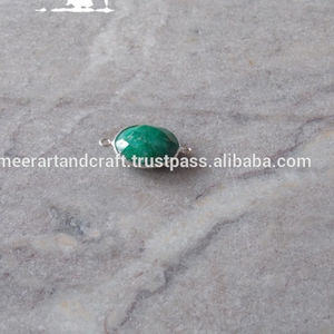 Conector de Brazalete Hecho a Mano con Esmeralda Teñida de Plata de Ley 925, Forma Ovalada, Doble Engaste, Facetado, Grado AAA, 10x12mm - Product Image 5