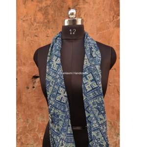 Venta al por mayor mano bloque estampado Ajrakh tinte Natural índigo suave algodón Dupatta bufanda verano hecho a mano Pareo ropa de playa 100% algodón - Product Image 3