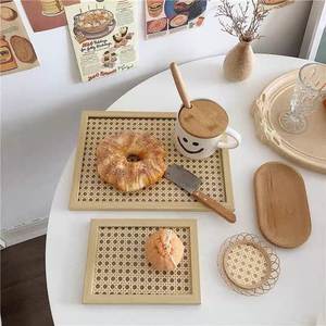 Plateau rond en rotin naturel vintage de style japonais avec logo personnalisé, plateau rectangulaire pour servir les aliments, plateau en rotin fait à la main - Product Image 2