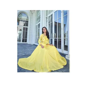 Новейшая дизайнерская коллекция, Стильное желтое платье с вышивкой, купить от крупного экспортера