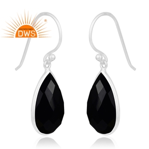 Faceted <b>Black</b> Onyx Gemstone Bezel Set <b>Earrings</b> Wholesale 925 Fine Silver Hook <b>Dangle</b> <b>Earrings</b> Jewelry Vintage Collection - Product Image 2
