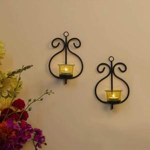 Decorative Yellow Glass Cup Tealight Candle Holder <b>Wall</b> Hanging Iron Votive Festive <b>Lights</b> for Decoration - Product Image 5