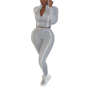 Chándal informal de algodón para mujer, chándal reflectante de 3m, de cintura alta, con media cremallera, venta al por mayor - Product Image 3