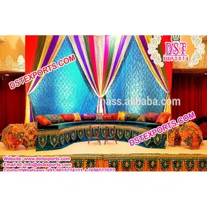 Muslim Mehandi Stage Embroidered Backdrop Wedding Stage Embroidered Backdrops Curtain Drapes Manufacturer and Exporter