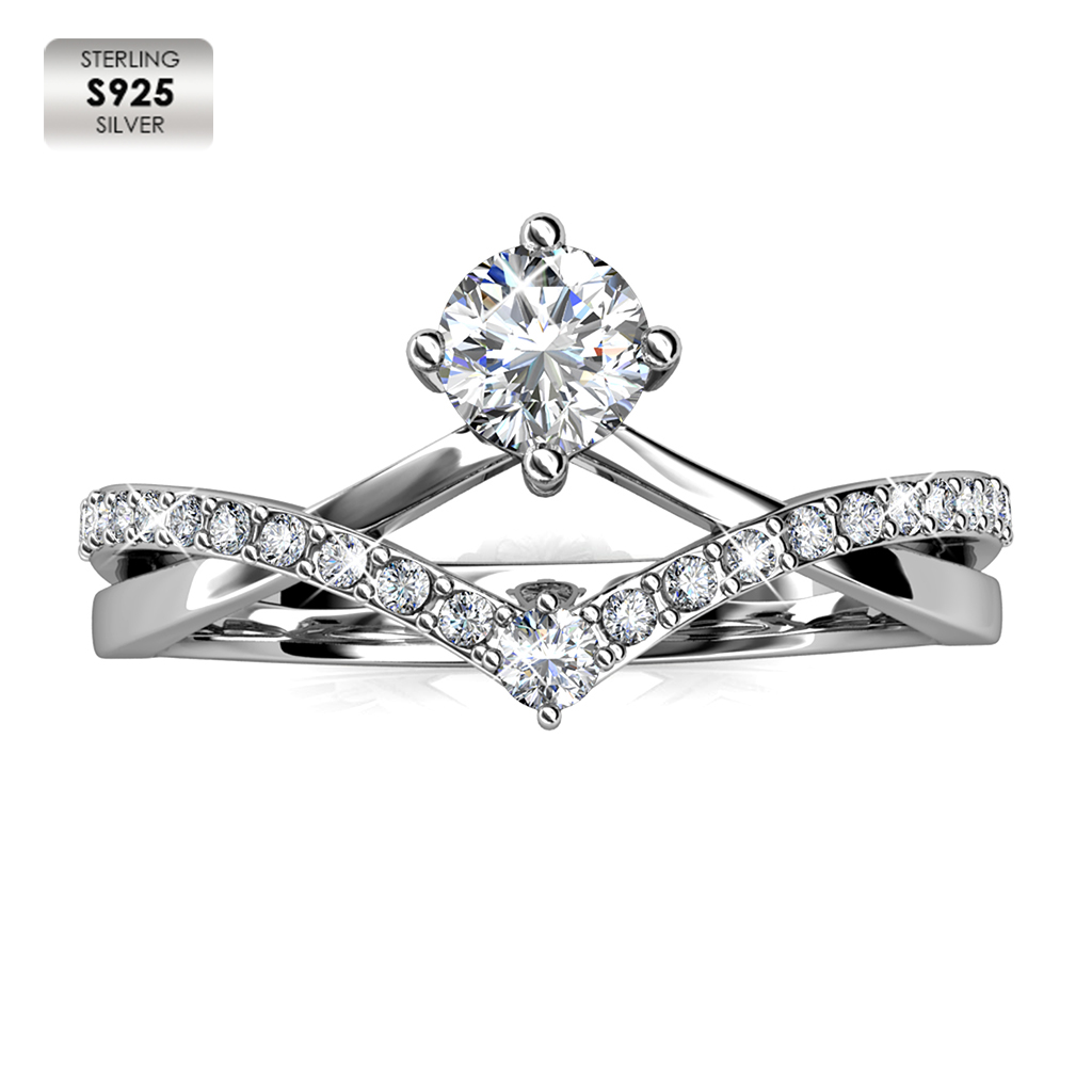 Sterling Silver 925 18K white gold plated Double Wishbone Ring