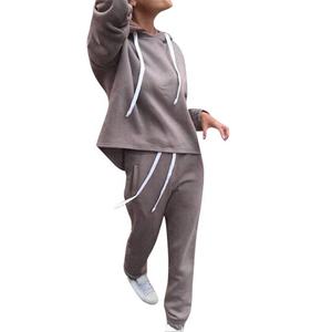 Conjunto de Sudadera con Capucha y Pantalones de Felpa Francesa, Talla Grande, Transpirable, de Dos Piezas, con Cierre, Holgado, para Mujer - Product Image 3