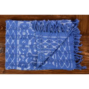 Manta de tiro autotexturizada tejida a mano, con flecos, bloque impreso, inspirado en el barro, al mejor precio, Indigo, con borlas - Product Image 3