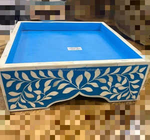 Soporte de pastel de resina hecho a mano indio con incrustaciones de perlas madre plato de postre con incrustaciones de hueso colorido que sirve para chocolate y pasteles - Product Image 5