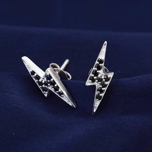 Pendientes de tuerca de iluminación de Plata de Ley 925 con diseño de perno de trueno con piedras preciosas de ónix negro Natural para mujer, joyería fina de última moda - Product Image 5