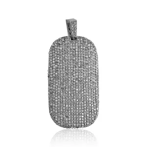 Pendentif Rectangle en diamants couleur argent 925, nouveau, design, personnalisé, pendentif, Style Hip Hop, bijoux