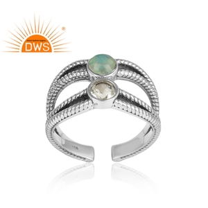 925 Sterling <b>Silver</b> Oxidized <b>Ring</b> Jewelry Manufacturer Green Amethyst and Ethiopian <b>Opal</b> Gemstone Caution <b>Silver</b> <b>Ring</b> Jewelry - Product Image 2