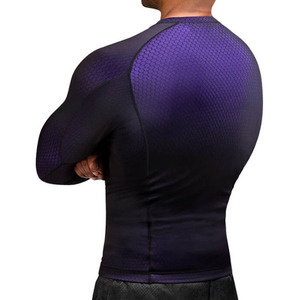 Customized Logo Private Label Men's Black Sun Protective UPF 50+ Compression Training MMA BJJ Rash Guard - Product Image 2