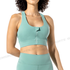 Vente en gros de vêtements de fitness 2 pièces personnalisés pour femmes ensembles de fitness à impact moyen-soutien-gorge de sport à fermeture éclair à motif solide court délavé 2 pièces - Product Image 3