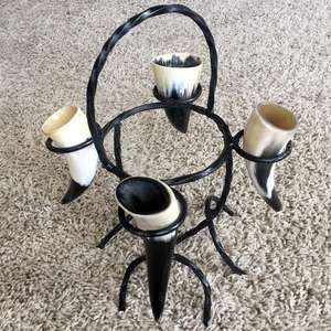 ชุดแก้วช็อตสำหรับตกแต่งรูปสัตว์ขัดเงาสไตล์ไวกิ้งงานฝีมือจากธรรมชาติพร้อมแตรสำหรับดื่มเหล็ก - Product Image 1