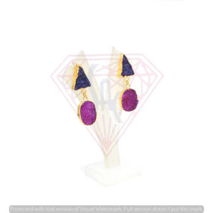 Triángulo de moda y forma ovalada Stud Cubic Zircon Pendientes Aro chapado en oro grueso con múltiples piedras preciosas naturales para bodas - Product Image 6