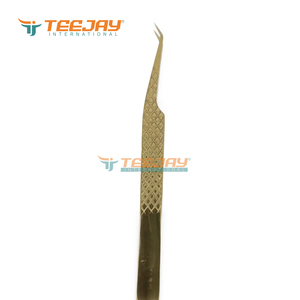 Pince à épiler pour cils TEEJAY Plasma Gold à pointe angulaire à 45 degrés, volume et isolation, avec poignée diamantée en acier inoxydable, manche de 12 cm - Product Image 6