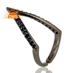 Bague midi en argent sterling 925 de conception antique indienne, plaquée rhodium noir, bijoux en gros, ensemble de pierres précieuses en saphir bleu - Product Image 3