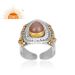 Natural Rainbow Moonstone <b>Ring</b> <b>Adjustable</b> <b>Rings</b> Jewelry Manufacturer Shiny Finished 925 Sterling Silver Jewelry Wholesaler - Product Image 2
