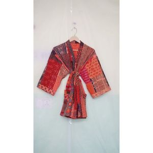 Veste d'hiver pour femme, longue, multicolores, patchwork floral, matelassée, 100% coton Kantha, manches longues - Product Image 4