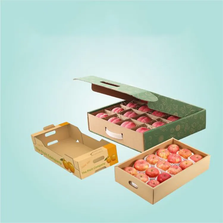 Kotak Kemasan Karton Bergelombang Kertas Karton Kemasan Delima Jeruk Apple Kiwi Naga Buah dan Sayuran Kustom