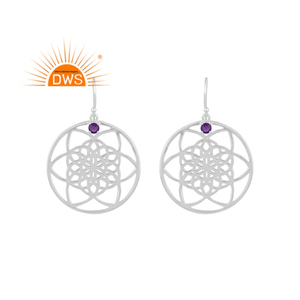 Handmade Design Natural Amethyst Gemstone Filigree Design Fine <b>Sterling</b> <b>Silver</b> <b>Dangle</b> <b>Earring</b> Jewelry For Women Gift For Her - Product Image 1
