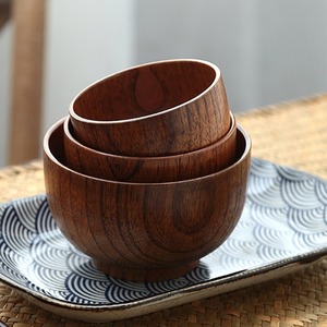 Handmade Natural Eco-Friendly Set of 3 Round Wooden Bowls for Serving Rice Soup Fruit Salad <b>Dips</b> Sauce Bowl - Product Image 5