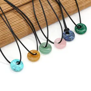 G.tang 18mm Semi-Precious Chakra Gemstone Amulet Lucky Coin Donuts Charm Protection Quartz Reiki Pendant Necklace Natural Stone