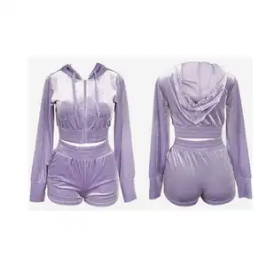 OEM Customized Made Hiver tenue de jogging coton Vêtements De sport de Survêtement Recadrées plaine costume sport zip femmes hoodies