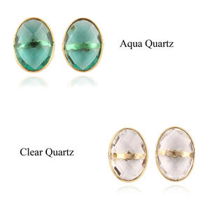 Fujin — boucles d'oreilles ovales en forme de carreaux pour femme, design Simple, pour usage quotidien, 10x14mm, en quartz clair, plaqué or et argent - Product Image 4