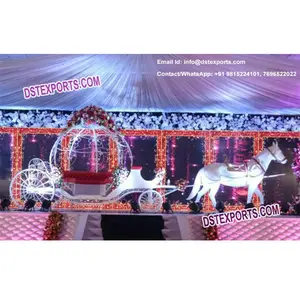 Escenario de boda con carruaje de Cenicienta, decoración de escenario de alta clase, exquisita decoración para bodas