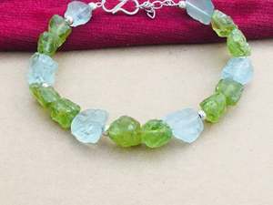 92.5 <b>Sterling</b> <b>Silver</b> 7-8"Long Natural Aquamarine and Peridot Untreated Rough Gemstone Handmade <b>Cuff</b> <b>Bracelet</b> - Product Image 5
