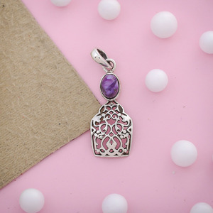 Natural Purple Charoite Gemstone 925 <b>Silver</b> Mosaic Boho <b>Chunky</b> Pendant for Girls Fine Bulk Jewelry <b>Jewellery</b> Wholesaler - Product Image 1