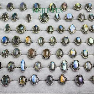 Anelli Labradorite anelli di cristallo larghi robusti naturali gioielli donna per donna gioielli all'ingrosso assortiti formato usa 5-11