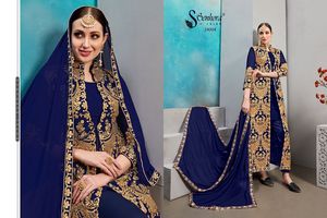 Seductor diseñador étnico trabajo fiesta desgaste pesado Georgette bordado doble vestido seda Dupatta adultos Koti concepto Salwar Kameez - Product Image 3