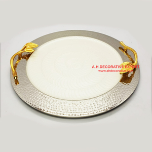 Bandeja de servicio de Metal y plata para decoración clásica, nueva bandeja redonda de diseño martillado a mano para uso doméstico, cocina y vajilla de Hotel - Product Image 5